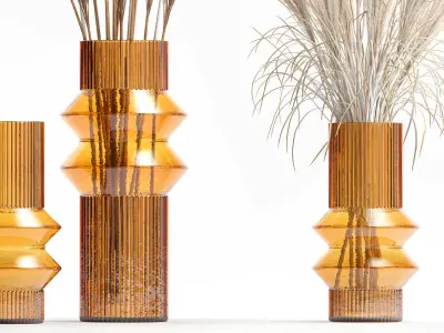 Minimalistic bouquet of dry pampas branches in a vase 316 3D model