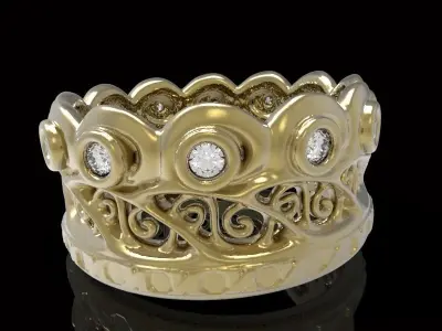 engraved gemstone crown ring  3D print model