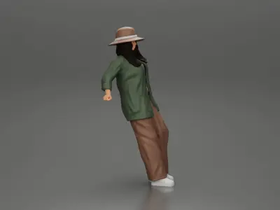 Lowrider chola girl leaning against car wearing a hat long shirt 3D print model