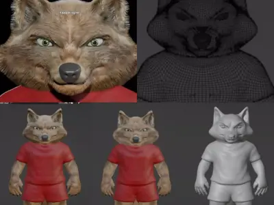 Realistic Furry Wolf Mascot for Animation Games Low-poly 3D model
