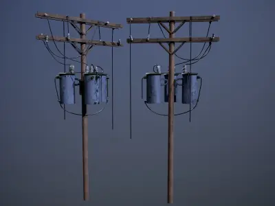 Old Power Pole Low-poly 3D model
