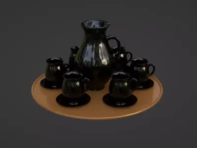 Black porcelain vase and mugs set 3D model