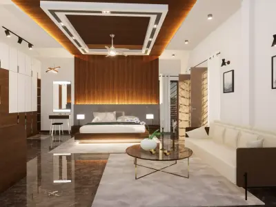 Bedroom Interior- Wooden Finishing Free 3D model