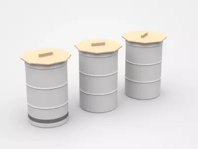 Metal Iron Cylinders With Wooden Covers On Top 3D model