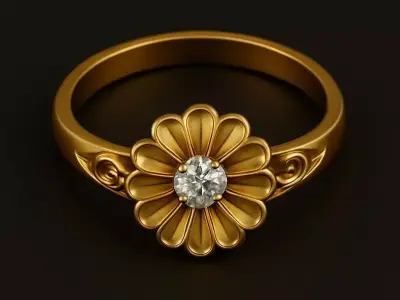 Golden Blossom Ring  3D Model  3D model
