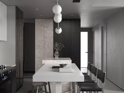 Modern living room dining room interior scenes  3D model 2