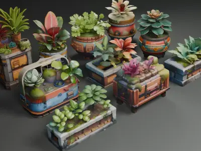 Stylized Pots 3D model