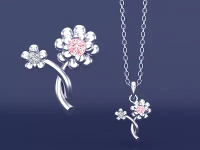 Cosmos Flower Minimal Pendant Necklace CAD 3D Design 3D print model