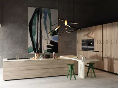 Kitchen Set and Island with Modern Style 3D model