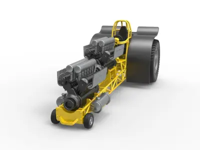 Pulling tractor with 2 engines V12 in line Scale 1 to 25 3D print model