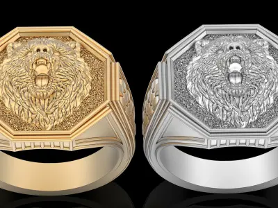 Bear Man Ring silver gold printable jewelry 3D print model