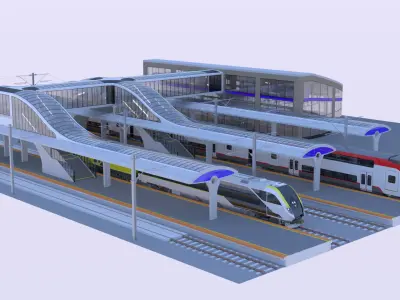 Stations with american trains 3D Model Collection