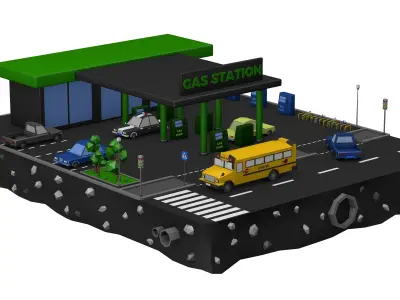 Gas Station Low Poly Low-poly 3D model