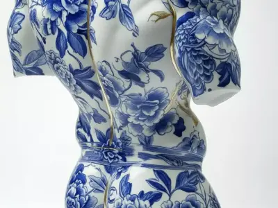 Porcelain Male Torso Artistic Ceramic Sculpture Floral Low-poly 3D model