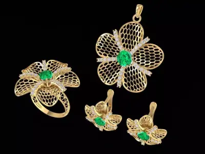 Elegant Floral Jewelry Set for Women  942 3D print model