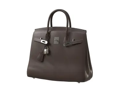 Hermes Birkin Bag Dark Brown Leather Low-poly 3D model