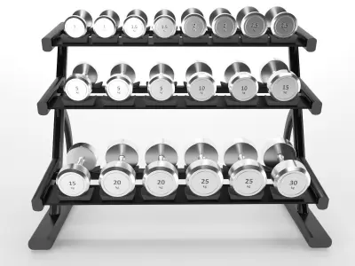 Gym-Tools-Fitness-Body-Building-set-08 dumbbell rack with fou... 3D model