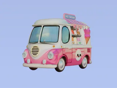 Cute Retro Ice Cream Truck 3D Model Low-poly 3D model