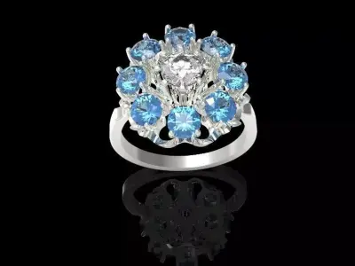 Diamond flower engagement ring 3D print model