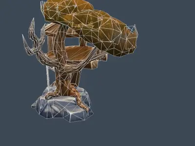 Cartoon Old Wooden House on the Tree Low-poly 3D model