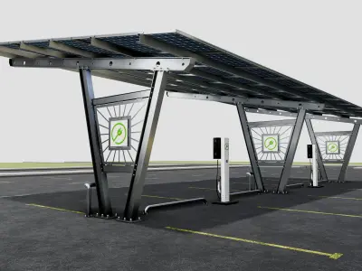 Solar Carport-4 Car Carport-3x12 Panels-Type-1 3D model
