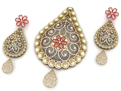 Luxury Pendant And Earrings For Women Fashion 3d Printable Model 3D print model
