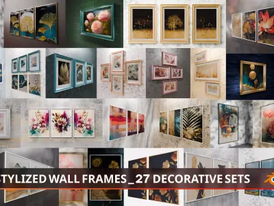 Premium Stylized Wall Frame Collection of 27 sets Low-poly 3D model