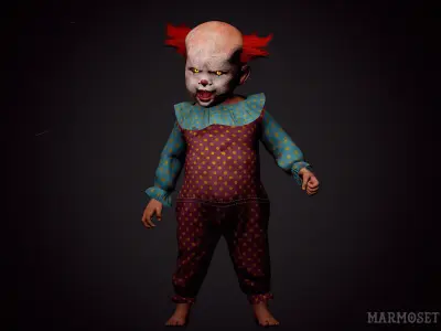 Scary Baby Clown game character for Horror games Low-poly 3D model