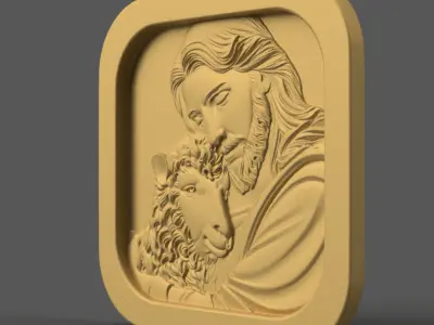 Jesus Good Shepherd STL 3D Christian Wall Art Model 3D print model