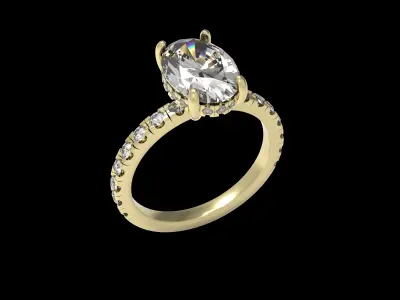 Engagement Ring with Oval and Hidden Halo 3D print model