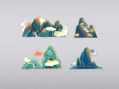 Chinese style decorative patterns Low-poly 3D model