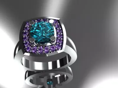 Ladies Round Diamond Halo Gold Silver Luxury Womens Jewelry 3D print model