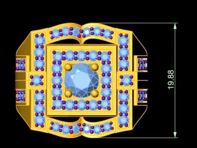 Luxury Square Gemstone Gold Ring for Men 324 3D print model