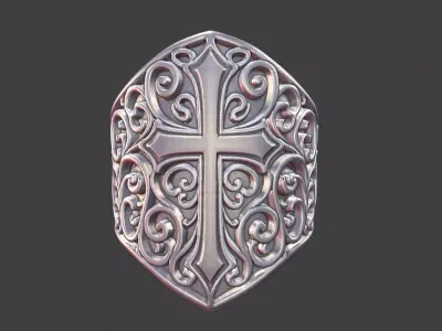 vintage ornate cross scrollwork ring 3D print model