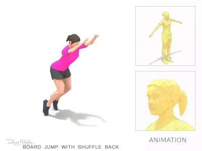 board jump with shuffle back Exercise Woman Animation Low-poly 3D model