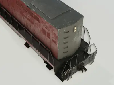 Railway station and two diesel locomotive 3D models Low-poly 3D model