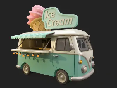 Stylized Food Truck Low-poly 3D model