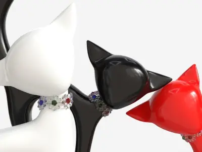 Decorative Ceramic Cats Set 3D model
