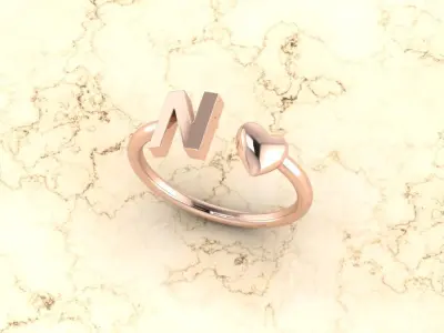 Alphabet Jewelry with Heart Ring N 3D print model