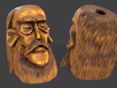 Wooden Head Low-poly 3D model