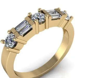 VINTAGE  BAGUETTE AND ROUND DIAMOND WEDDING BAND 3D print model 3D print model