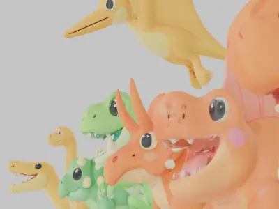 Cute Cartoon Dinosaur Pack Low-poly 3D model