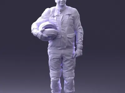 Biker in motorcycle jacket and helmet 0095 3D Print Ready 3D print model