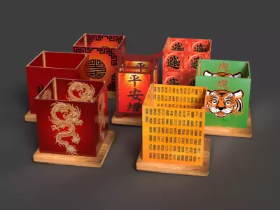 Chinese water lanterns  Low-poly 3D model