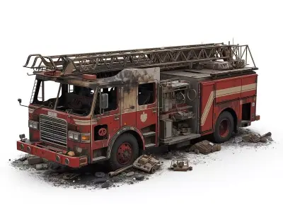 Wrecked Fire Engine 3D Model Low-poly 3D model