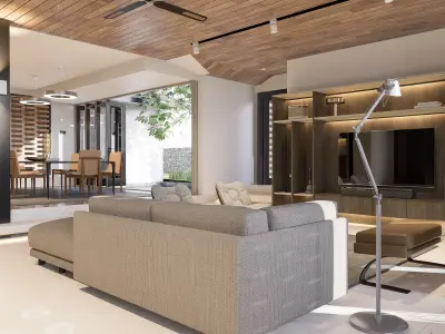 Pelangi modern living room with wooden ceilings 3D model