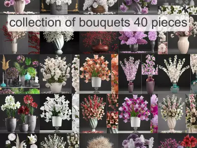 Collection of bouquets 40 pieces 3D model