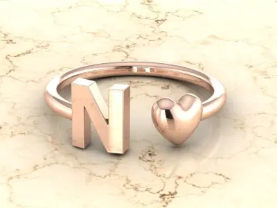 Alphabet Jewelry with Heart Ring N 3D print model
