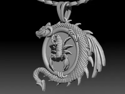 Scorpion dragon pendant jewelry Gold silver necklace 3D print model