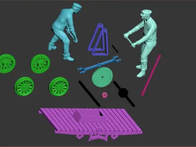 handcar two men working on train 3D print model